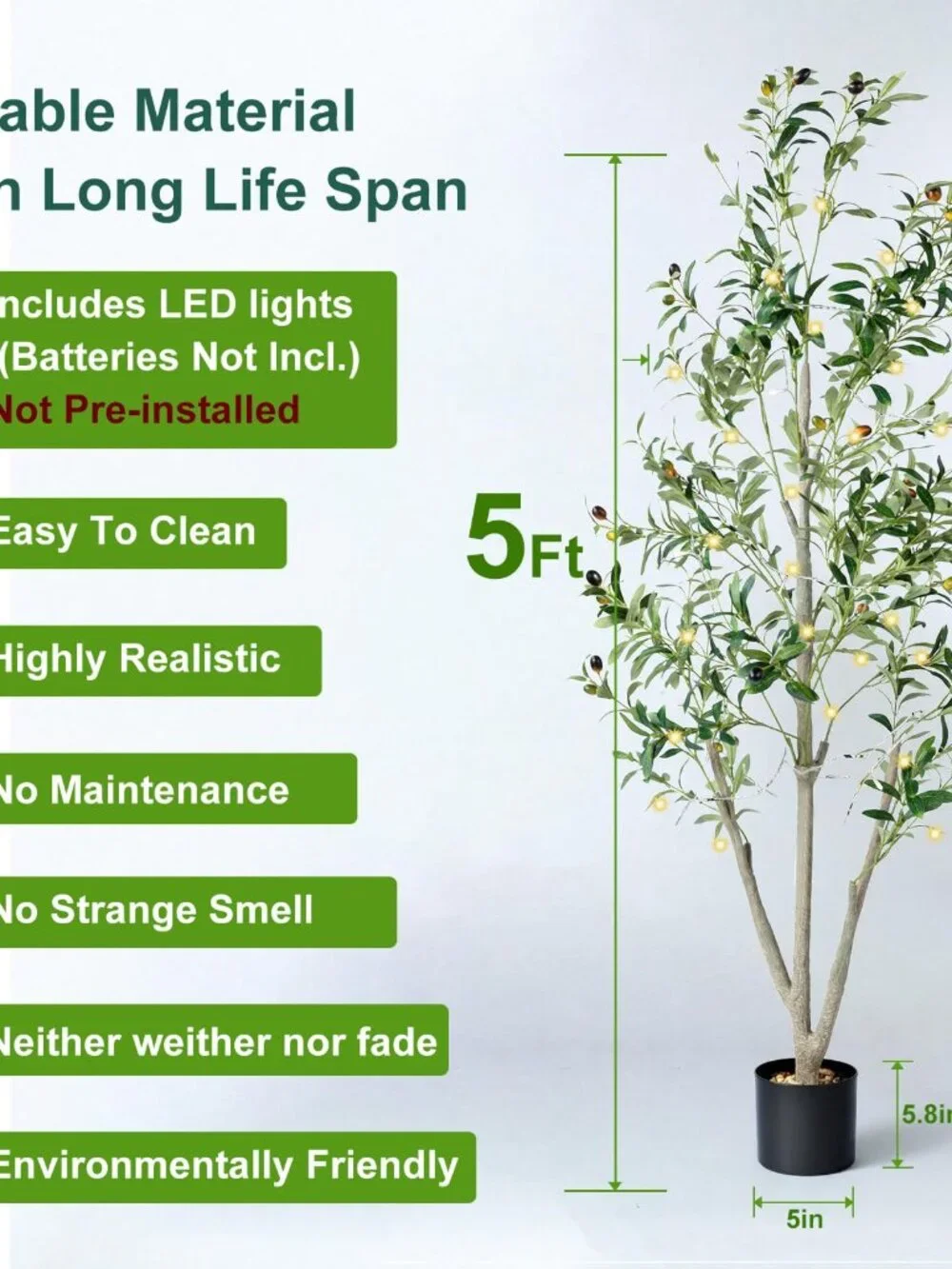 Olive Trees Artificial Indoor, 5FT Tall Faux Olive Tree with Moss and Planter, A
